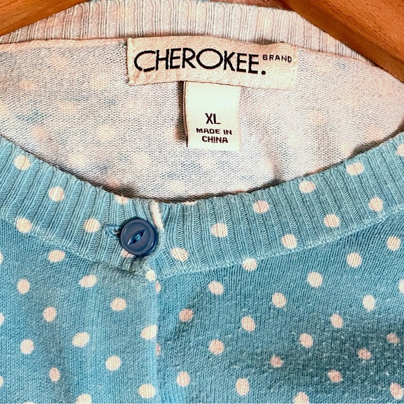 Cherokee Blue White Polka Dot Button Front Cardigan Sweater Ribbed 3/4 Sleeve XL - Picture 4 of 15